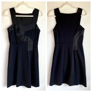 NWOT BCBGMaxAzria Women's Black A-Line Thick Strap Dress with Obi Ribbon Detail